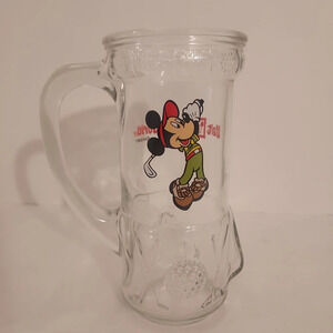 Vintage Walt Disney World Clear Mickey Mouse Golf Bag Shaped Glass Mug Stein